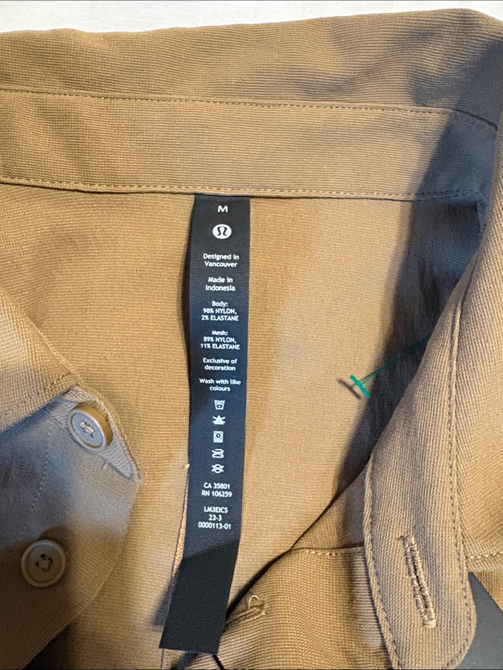 Men's Lulu lemon Button -Up Shirt in Tan NWT - Picture 3 of 6